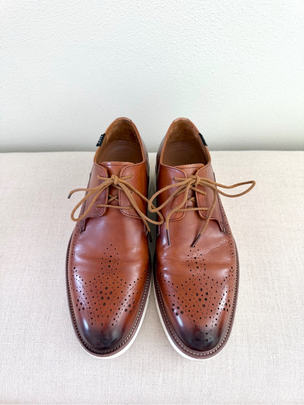 TAFT 365 Brogue Derby Leather Shoes Men’s 8 Cognac Brown Hybrid Dress Oxford EUC
